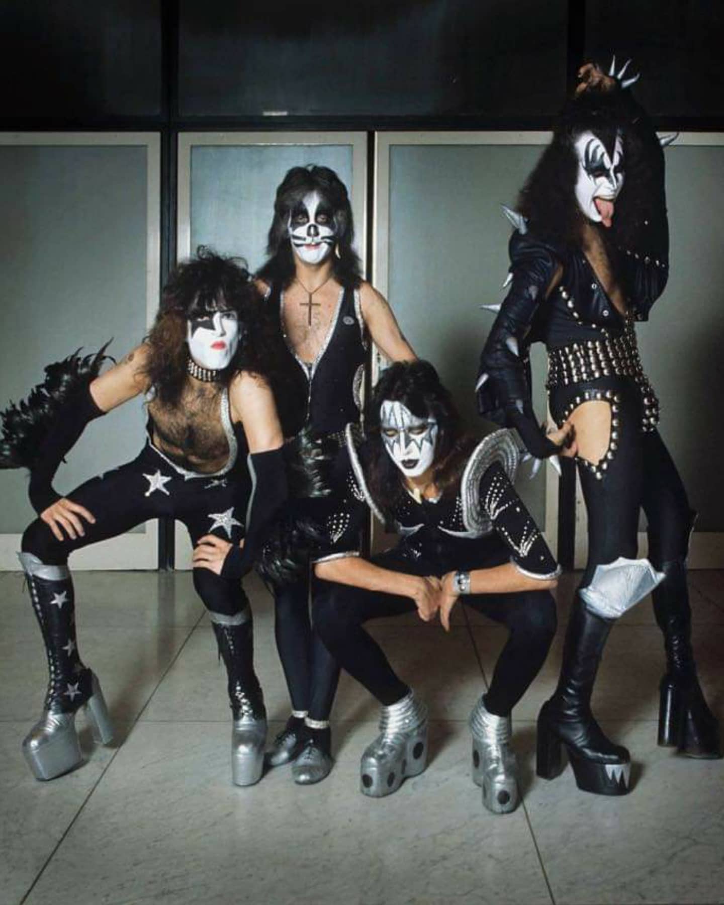 On 23. May, 1976, Kiss did multiple photo sessions in the evening before playing a show at the RAI Sporthalle, Amsterdam, Netherlands, during their European tour in support of the album "Destroyer". Photo by Peter Mazel.