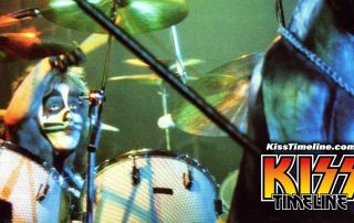 On 8. August, 1976, Peter Criss added blue color to his classic make-up, while playing the Hara Arena & Exhibition Center, Dayton, Ohio, during the Destroyer/Spirit of 76 Tour. Photo: David Tan.