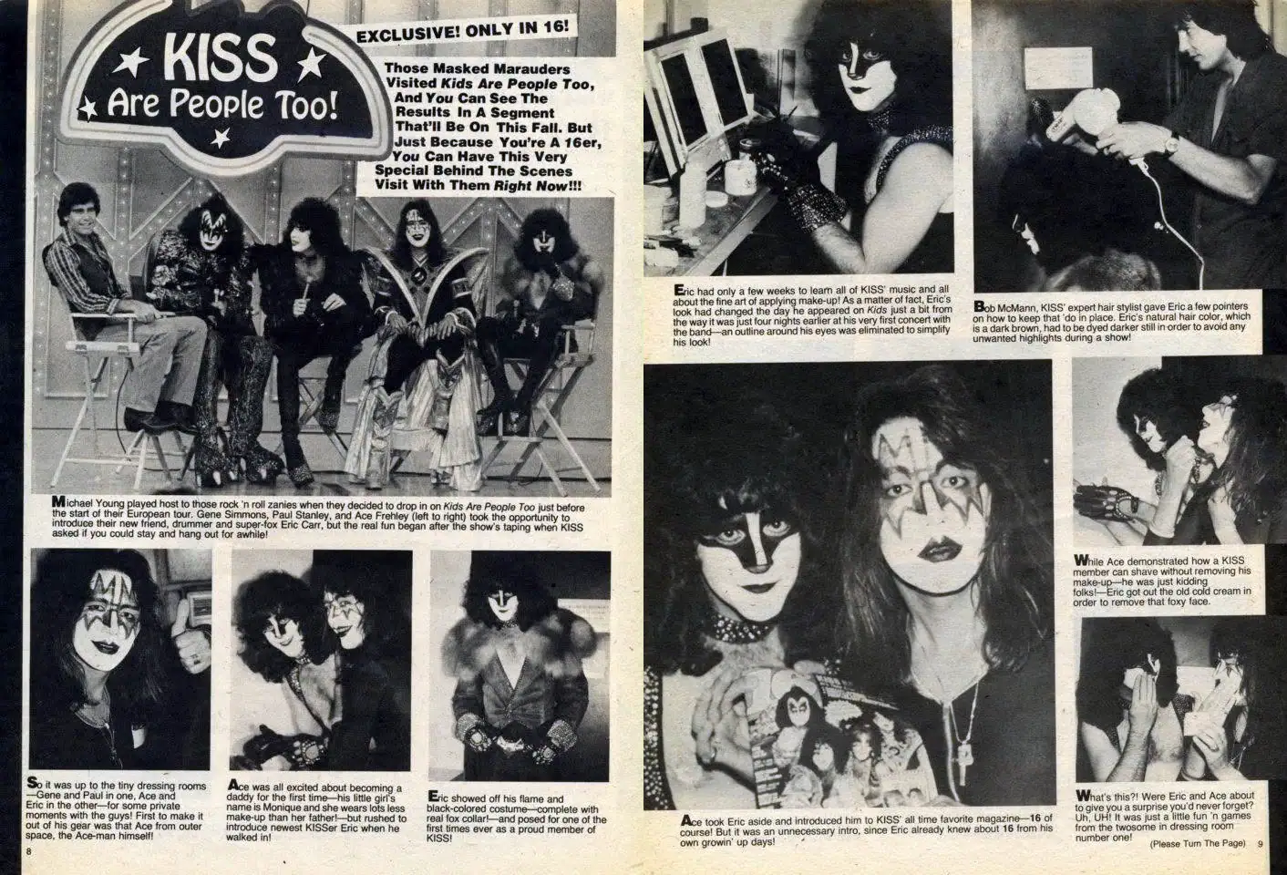 Article in 16 Magazine from 30. July 1980, when Kiss taped an episode of the "Kids Are People Too" TV show in ABC Studios.
