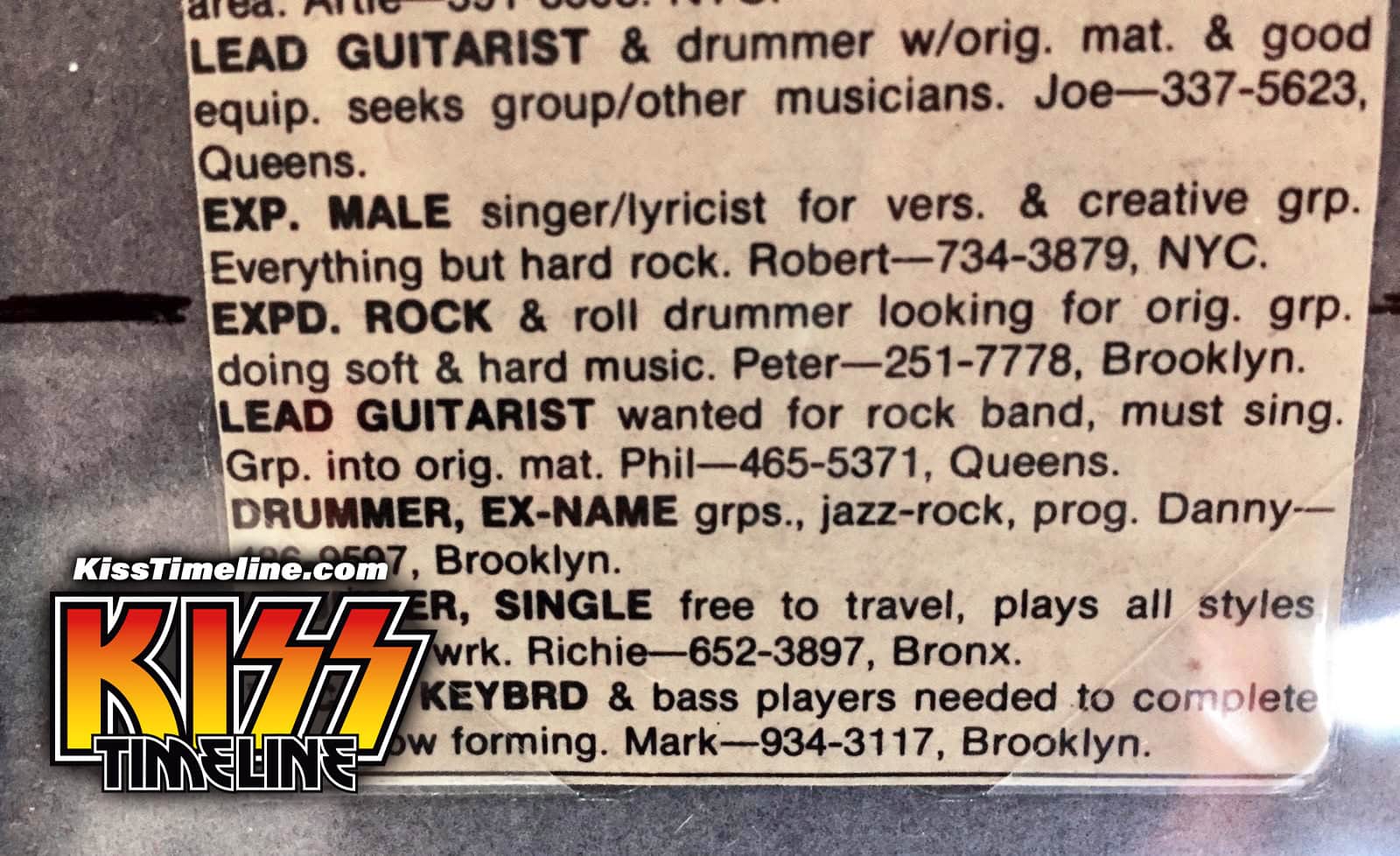 Peter Criss' ad in The Rolling Stone Magazine 1972