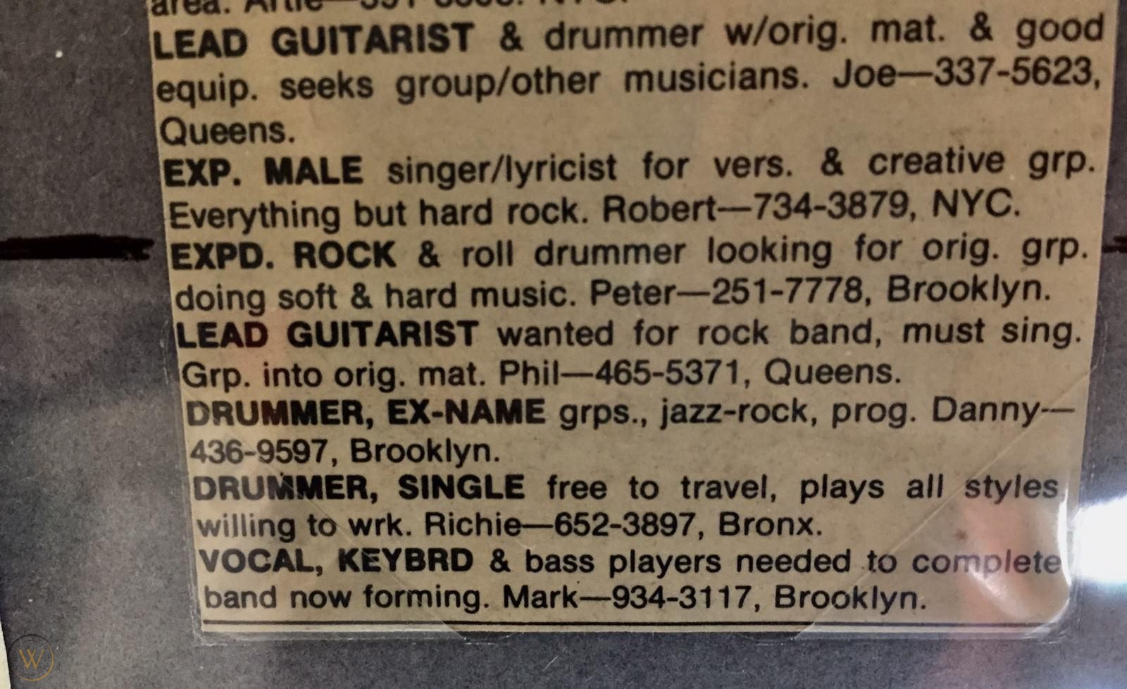 Peter Criss' ad in The Rolling Stone Magazine 1972