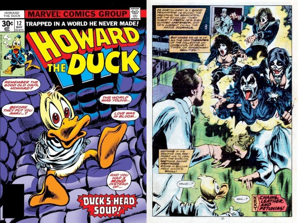 Kiss' first cameo in a comic book, Howard The Duck #12,15. February 1977