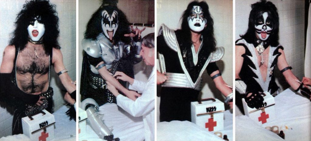 kiss have their blood extracted for their first marvel comic book february 1977