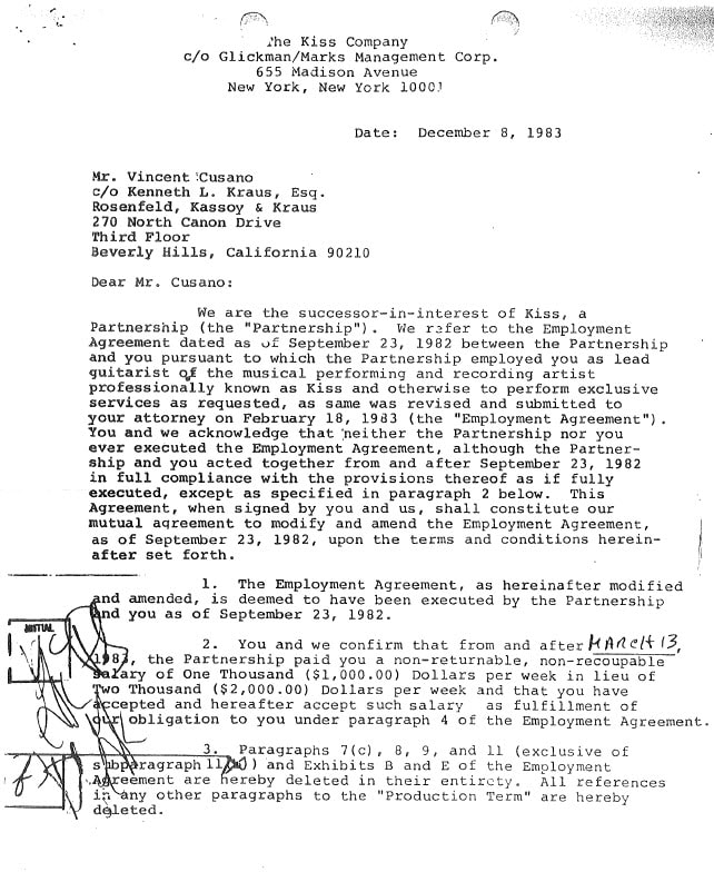 vinnie vincent kiss contract 1982 page 1