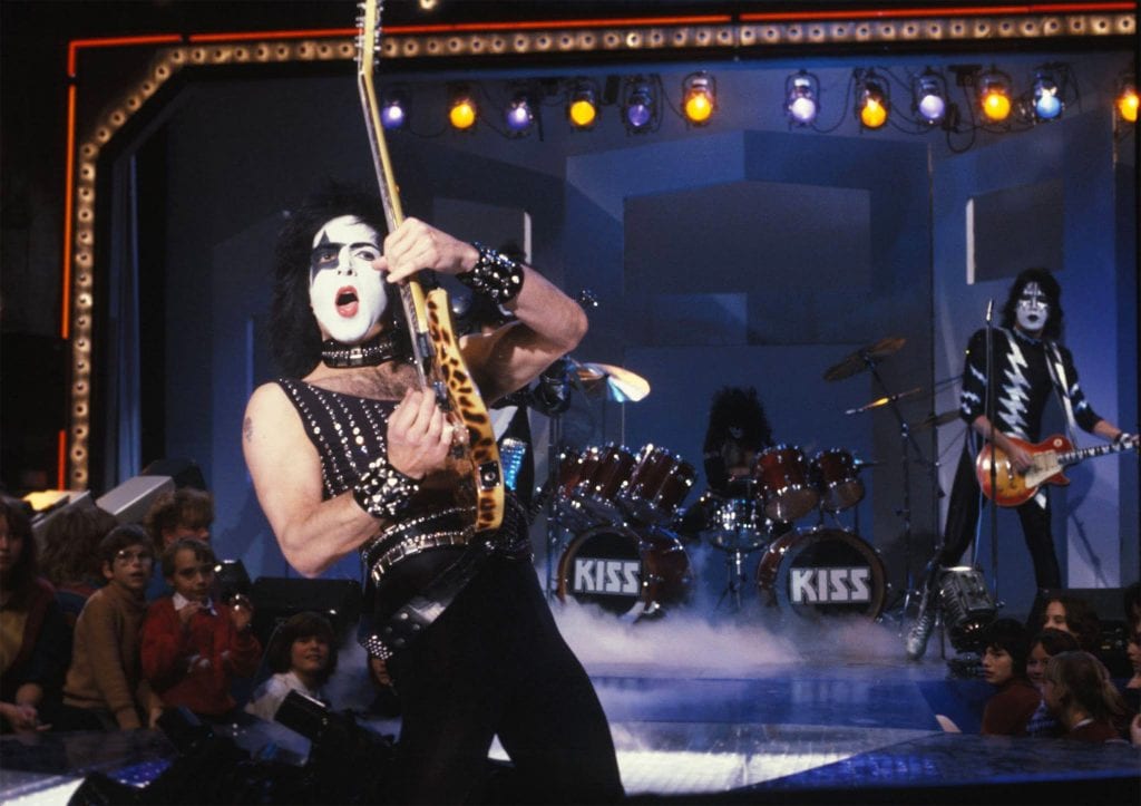 Kiss plays on the German TV show Vorsicht Music, while in Munich, West Germany on the "Creatures Of The Night" European press tour,1. December 1982. Photo by Peter Mazel.