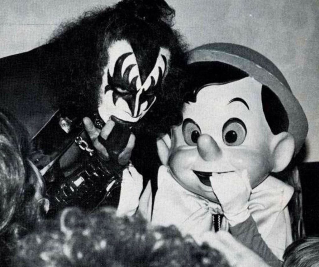 Gene Simmons appears at the Pinocchio re-release 12. December 1978. Photo by Jeffrey Mayer.