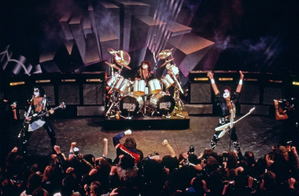 Kiss performed as a three-piece for the Sanremo Festival on 28. January 1982. Photo by Waring Abbott.