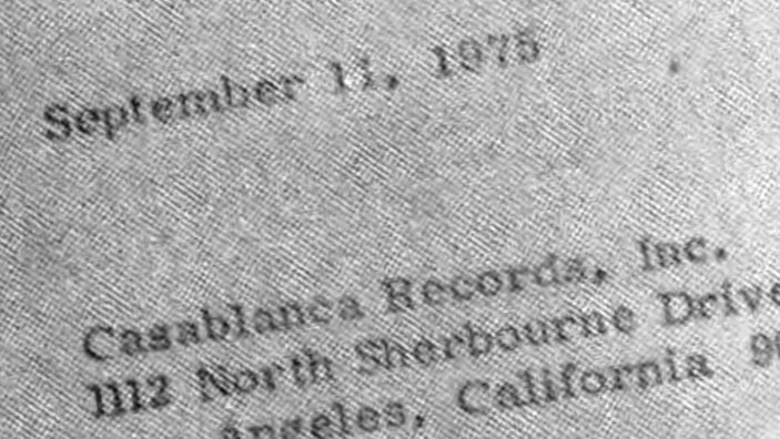 On 11. September, 1975, Bill Aucoin, Rock Steady Productions, sent Casablanca Records a letter of termination. Kiss was leaving the label due to breach of royalty payments. In the following month Neil Bogart and Casablanca Records wrote a check for two million dollars and Kiss stayed with the label.