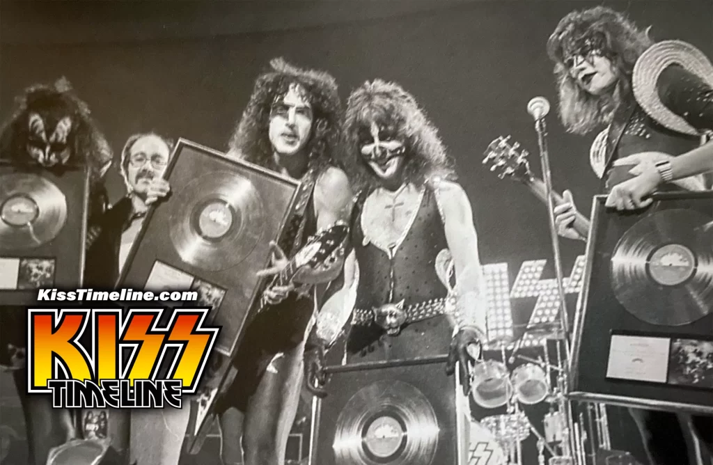 On 26. January, 1976, Kiss was presented their first (unofficial) Platinum awards, for their "Alive!" album while playing Cobo Arena, Detroit.