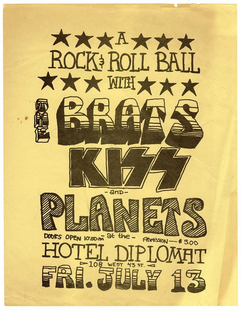Poster for Kiss, The Brats and Planets show at Hotel Diplomat, 13. July, 1973.