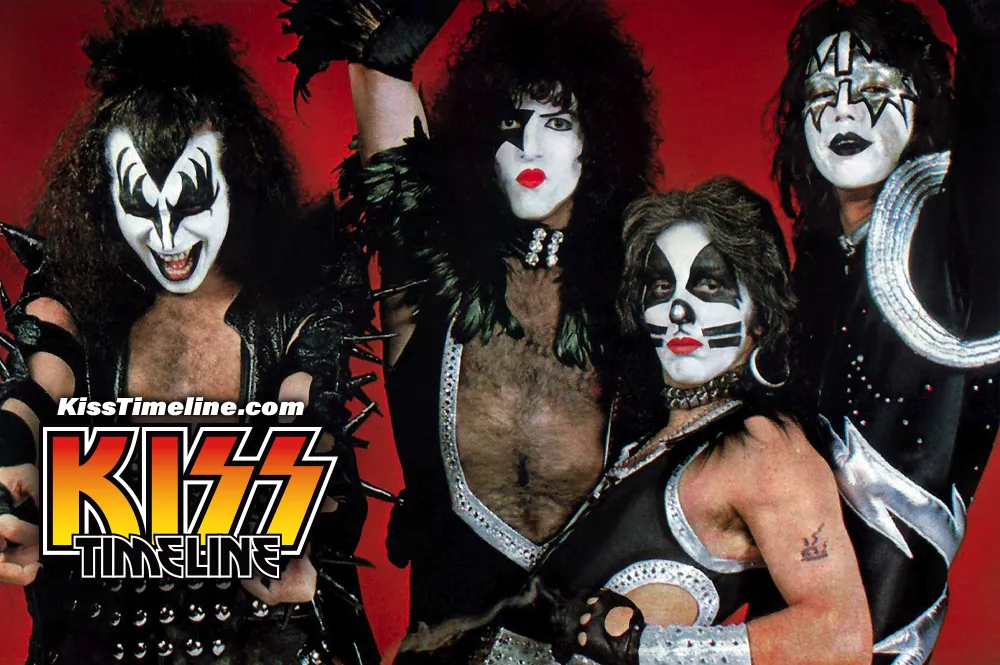 On 14. May, 1975, Kiss did the very first photo session with the new "Dressed To Kill" costumes at the Michigan Palace in Detroit. Photo by Fin Costello.