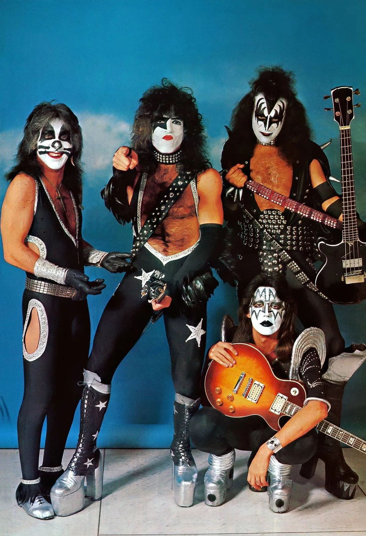 On 23. May, 1976, Kiss did multiple photo sessions in the evening before playing a show at the RAI Sporthalle, Amsterdam, Netherlands, during their European tour in support of the album "Destroyer". Photo by Peter Mazel.