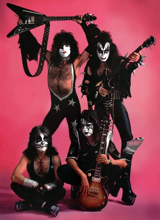 On 23. May, 1976, Kiss did multiple photo sessions in the evening before playing a show at the RAI Sporthalle, Amsterdam, Netherlands, during their European tour in support of the album "Destroyer". Photo by Peter Mazel.