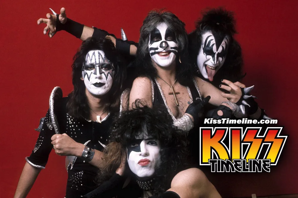 On 23. May, 1976, Kiss did multiple photo sessions in the evening before playing a show at the RAI Sporthalle, Amsterdam, Netherlands, during their European tour in support of the album "Destroyer". Photo by Peter Mazel.