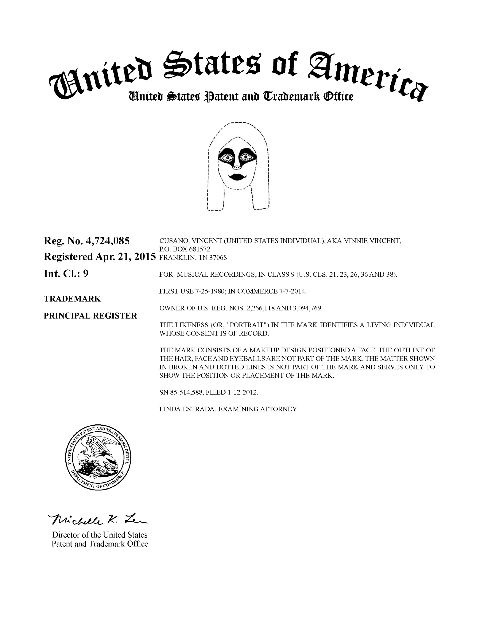 Vinie Vincent then trademarked the fox design 12, January, 2012, under the Trademark Office under serial number 85514588 and is valid until 22. October, 2035.